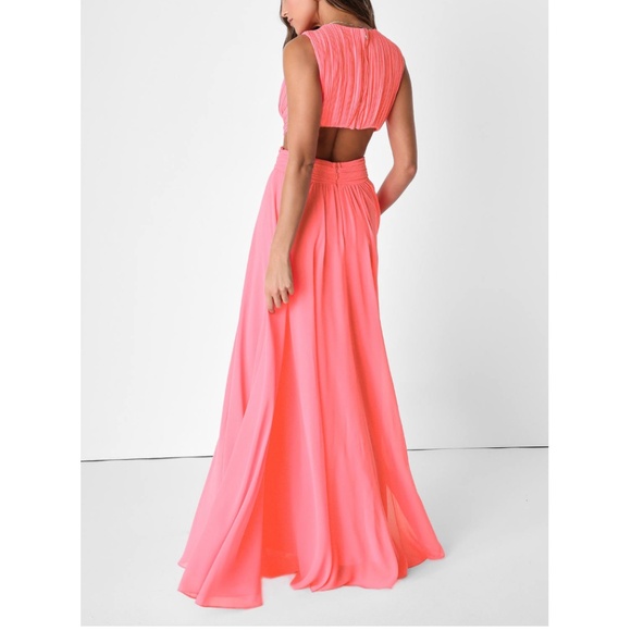 NWOT | LULUs Vivid Imagination Neon Pink Cutout Maxi Dress | Sz S - Picture 2 of 9